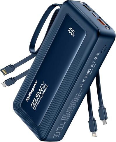 Portable Charger with Built-in Cables, 20000mAh Slim 22.5W Fast Charging Power Bank with LED Display, USB C Battery Pack 6 Outputs & 2 Inputs, Travel Essential Charger for iPhone, Samsung, Google etc in Saudi Arabia