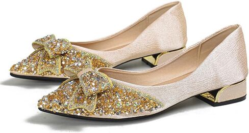 Flats Shoes for Women - Rhinestones Bow Sparkly Pointed Toe Ballet Flats - Wedding Party Evening Dance Holiday Gatherings Work - Elegant Comfortable Flat for Women Dress Shoe in Kuwait