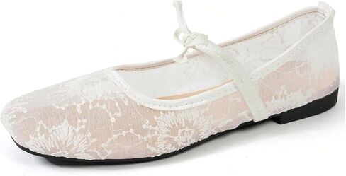 GORGLITTER Women's Floral Ballet Flats Embroidered Mesh Ballerina Shoes Bow Closed Toe Dress Shoes in Saudi Arabia