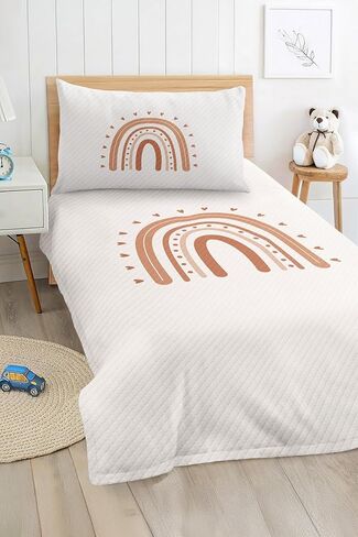 SODEF Bedding Set Boho Rainbow and Heart Pattern Beige Baby Kids Teens Single Quilt Cover Set Soft Cotton Polyester Blend 2 Piece - Multicolor, One Size in Kuwait
