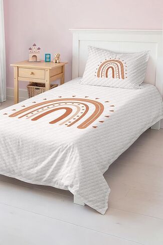 SODEF Bedding Set Boho Rainbow and Heart Pattern Beige Baby Kids Teens Single Quilt Cover Set Soft Cotton Polyester Blend 2 Piece - Multicolor, One Size in Kuwait