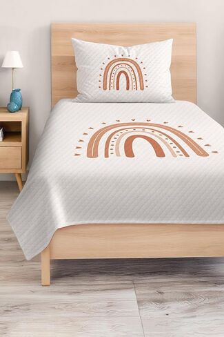 SODEF Bedding Set Boho Rainbow and Heart Pattern Beige Baby Kids Teens Single Quilt Cover Set Soft Cotton Polyester Blend 2 Piece - Multicolor, One Size in Kuwait