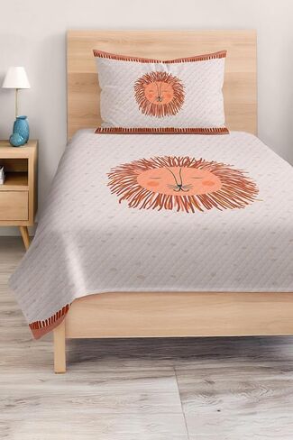SODEF Bedding Set Orange Lion and Dot Design Baby and Kids Twin Size Quilt Cover Set, Cotton Polyester Blend, 2 Piece - Multicolor, One Size in Kuwait