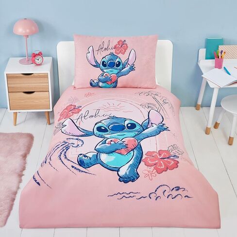 طقم غطاء لحاف وغطاء وسادة للصغار من Dreamtex Disney Stitch Aloha باللون الوردي المرجاني لغرفة نوم الأطفال الصغار (JP1-STI-ALO-12) in Kuwait