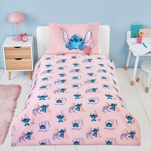 طقم غطاء لحاف وغطاء وسادة للصغار من Dreamtex Disney Stitch Aloha باللون الوردي المرجاني لغرفة نوم الأطفال الصغار (JP1-STI-ALO-12) in Kuwait