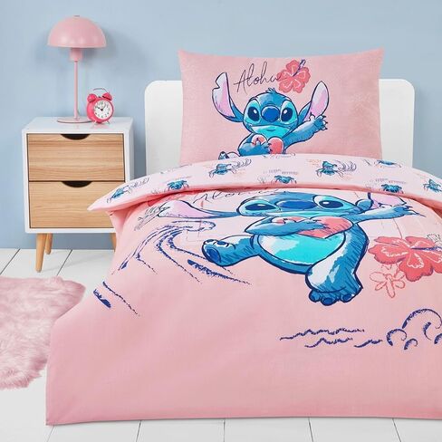 طقم غطاء لحاف وغطاء وسادة للصغار من Dreamtex Disney Stitch Aloha باللون الوردي المرجاني لغرفة نوم الأطفال الصغار (JP1-STI-ALO-12) in Kuwait