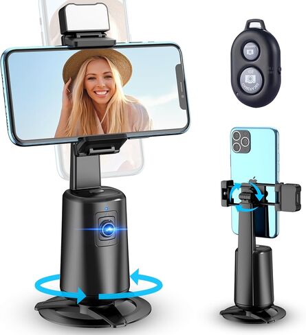 360° Auto Face Tracking Tripod for Phones, Gesture Control & Remote, Smart Camera Stand for Video Calls, Live Streaming, Tiktok, No App Required, Rechargeable, Universal Compatibility (Deep Black) in Kuwait