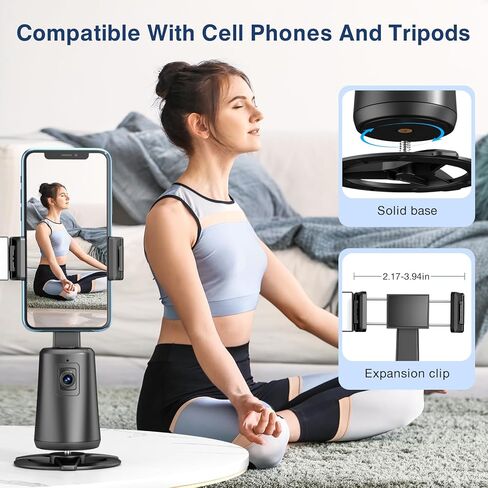 360° Auto Face Tracking Tripod for Phones, Gesture Control & Remote, Smart Camera Stand for Video Calls, Live Streaming, Tiktok, No App Required, Rechargeable, Universal Compatibility (Deep Black) in Kuwait