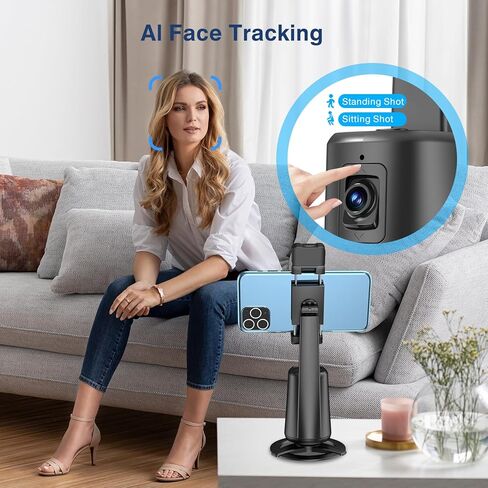 360° Auto Face Tracking Tripod for Phones, Gesture Control & Remote, Smart Camera Stand for Video Calls, Live Streaming, Tiktok, No App Required, Rechargeable, Universal Compatibility (Deep Black) in Kuwait