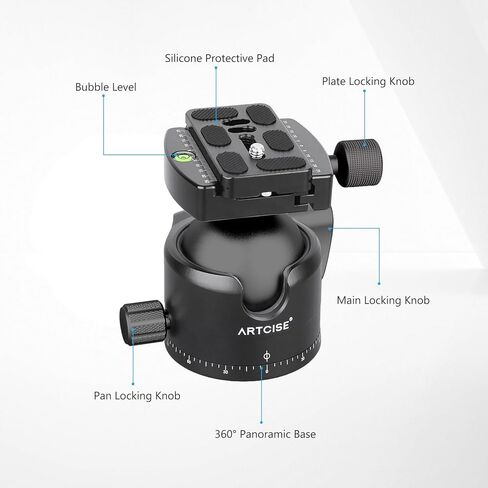 ARTCISE 56mm Low Profile Tripod Ball Head Black Arca Swiss CNC Aluminum Heavy Duty Camera Mount Lightweight 360° Panoramic Ballhead for DSLR Mirrorless Video Camera Monopods Max Loading 88lbs/40kg in Kuwait
