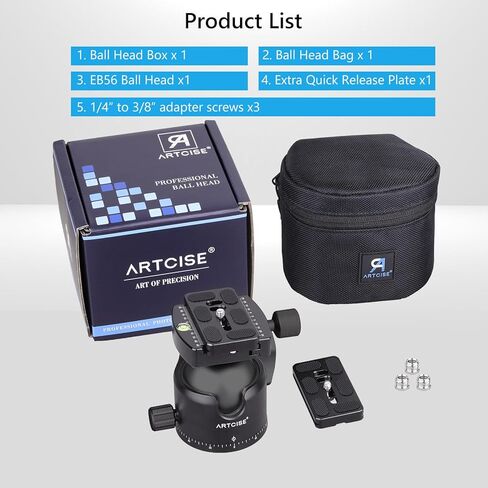 ARTCISE 56mm Low Profile Tripod Ball Head Black Arca Swiss CNC Aluminum Heavy Duty Camera Mount Lightweight 360° Panoramic Ballhead for DSLR Mirrorless Video Camera Monopods Max Loading 88lbs/40kg in Kuwait