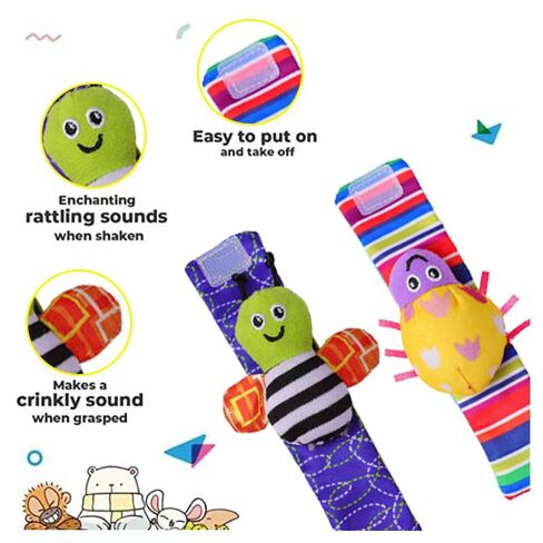 Baby Cartoon Animal Wrist Bell Rattle Socks New Toddler Wrist Strap Socks Set(Insects01) in Kuwait