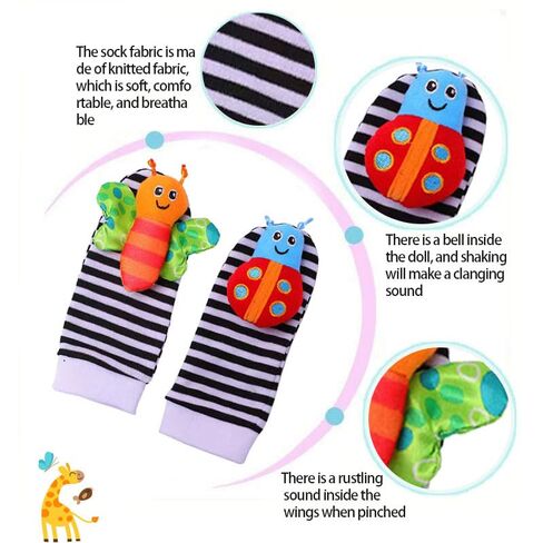 Baby Cartoon Animal Wrist Bell Rattle Socks New Toddler Wrist Strap Socks Set(Insects01) in Kuwait