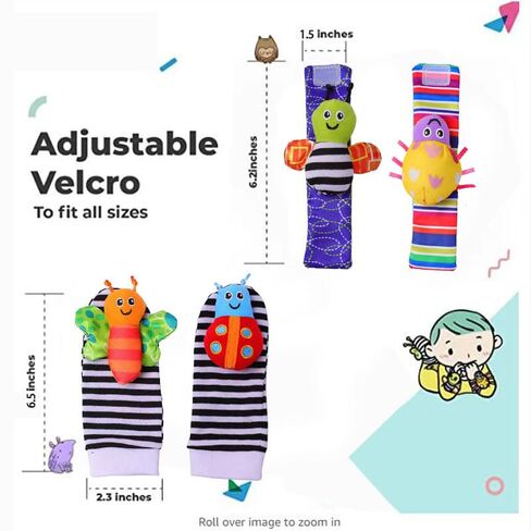 Baby Cartoon Animal Wrist Bell Rattle Socks New Toddler Wrist Strap Socks Set(Insects01) in Kuwait