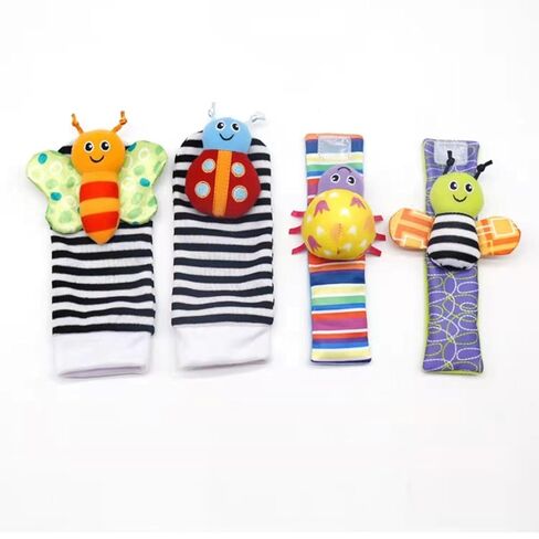 Baby Cartoon Animal Wrist Bell Rattle Socks New Toddler Wrist Strap Socks Set(Insects01) in Kuwait