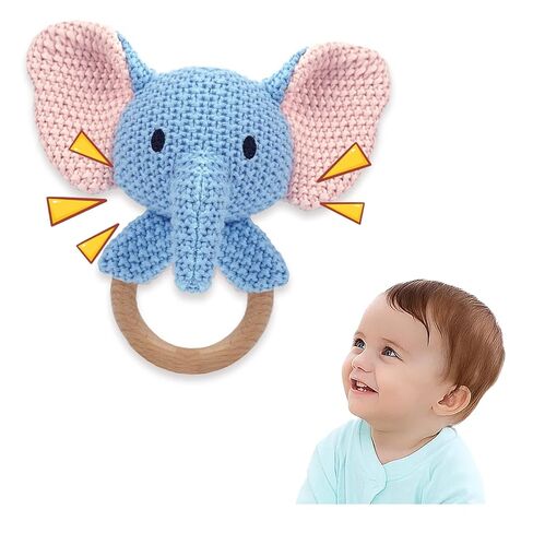 Sheep Baby Rattle for Newborn Plush Rings Crochet Lamb Teether Toy Baby Shower Wood Handle Textured Sensory Grip Fine Motor Skills Teething Toy Cute Farm Animal Plush Stuffed Stuffer Photo Prop in Saudi Arabia