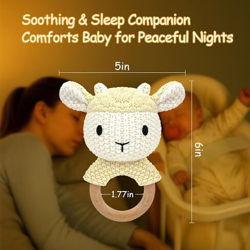 Sheep Baby Rattle for Newborn Plush Rings Crochet Lamb Teether Toy Baby Shower Wood Handle Textured Sensory Grip Fine Motor Skills Teething Toy Cute Farm Animal Plush Stuffed Stuffer Photo Prop in Saudi Arabia