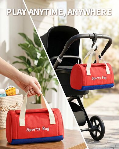 STACTCUTE 11 Pcs Baby Rattles Teether Toys Set, Sports Themed Gym Toy Bag for Infants 0-6 6-12 Months, Dumbbell & Ball Sensory Teething Toys, Newborn Boy Stuff 1st Birthday Shower Gifts in Kuwait