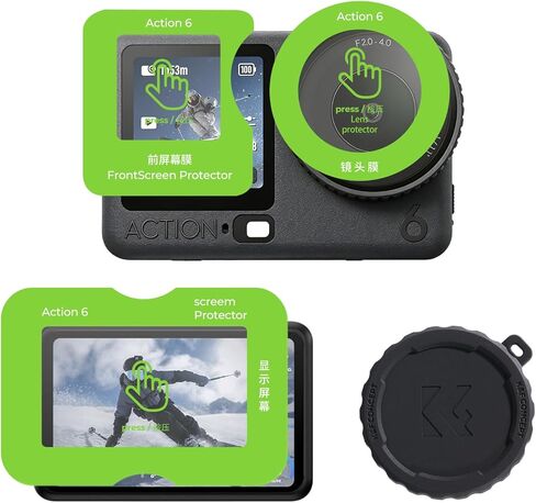 K&F CONCEPT 1Pack AR واقي شاشة مضاد للانعكاس متوافق مع DJI Osmo Action 6، زجاج مقسى عالي الدقة صلابة 9H مضاد للخدش ومضاد للفقاعات مع إطار محاذاة، ملحقات كاميرا الحركة in Kuwait