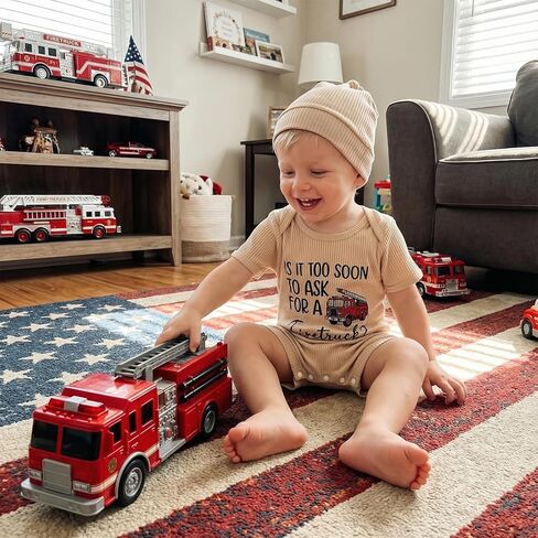 Newborn Baby Boy Clothes Is It Too Soon To Ask For A Fire Truck Knit Short Sleeve Romper Bodysuit Firefighter Outfit in Saudi Arabia