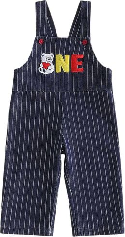 Baby Boy Birthday Summer Clothes Striped Bear NE Embroidered Sleeveless Jumpsuit Pants Newborn Casual Romper in Kuwait