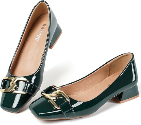 Women's Low Chunky Block Heel Pumps Square Toe Dress Shoes Heel Office Lady Shoes in Kuwait