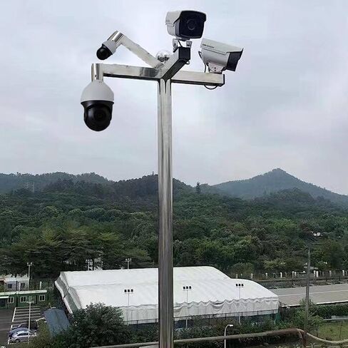 Outdoor Universal Security Pole for 4 Cameras, 2.0 2.5 3.0 m Surveillance Pole with Floor Stand Holder & Screws, Stainless Steel Camera Pole(3.0 m (9.8 ft)) in Kuwait