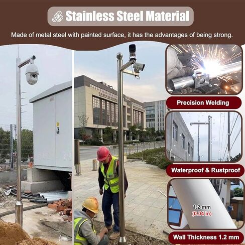 Outdoor Universal Security Pole for 4 Cameras, 2.0 2.5 3.0 m Surveillance Pole with Floor Stand Holder & Screws, Stainless Steel Camera Pole(3.0 m (9.8 ft)) in Kuwait