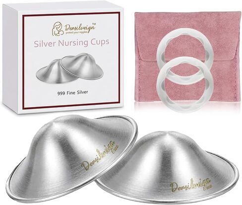 999 Original Silver Nursing Cups, Silver Nipple Cover with Silicone Protect Rings for Breastfeeding Essential, Silver Nipple Shield for Nursing Newborn, Metal Nipple Shields, Regular Size in Kuwait