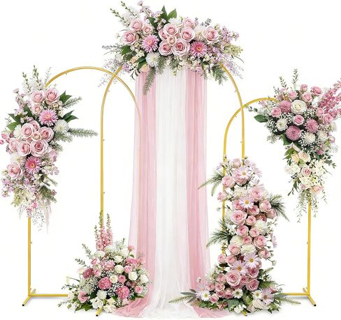 Gold Metal Arch Backdrop Stand Set for Weddings, 3 Sizes (4FT, 3.3FT, 2.6FT), Flower Display Frame for Events and Parties in Kuwait