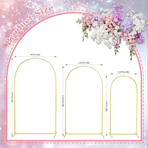 Gold Metal Arch Backdrop Stand Set for Weddings, 3 Sizes (4FT, 3.3FT, 2.6FT), Flower Display Frame for Events and Parties in Kuwait