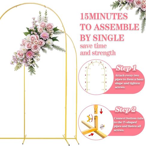 Gold Metal Arch Backdrop Stand Set for Weddings, 3 Sizes (4FT, 3.3FT, 2.6FT), Flower Display Frame for Events and Parties in Kuwait