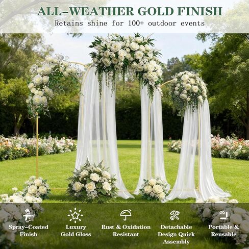 Gold Metal Arch Backdrop Stand Set for Weddings, 3 Sizes (4FT, 3.3FT, 2.6FT), Flower Display Frame for Events and Parties in Kuwait