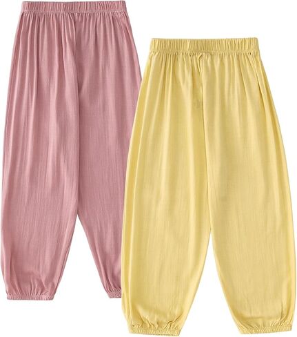 Toddler Boys Girls Linen Pants 2 Pack Kids Wide Leg Harem Pants Cotton Elastics Waist Summer Fall Long Trousers in Saudi Arabia