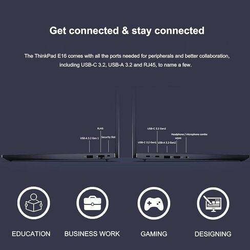 كمبيوتر محمول Lenovo ThinkPad E16 Business، شاشة WUXGA مقاس 16 بوصة، AMD Ryzen 5 7530U (Beat i7-1165G7)، ذاكرة الوصول العشوائي 16 جيجابايت، 512 جيجابايت PCIe SSD، كاميرا ويب، HDMI، RJ-45، قارئ بصمات الأصابع، Wi-Fi 6، Windows 11 Pro، أسود (متجدد) in Kuwait