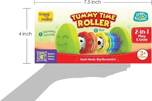 Imagimake Tummy Time Roller | Leaps & Bounds Baby Toys for 3+ Months | Early Learning Toy for Toddlers & Infants | 2-in-1 Play & Grow - Squeaky Sounds | Non-Toxic | Newborn Baby Gift for 3+ Months in Saudi Arabia