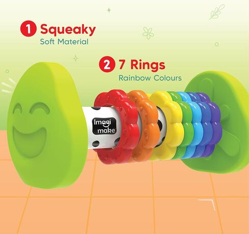 Imagimake Tummy Time Roller | Leaps & Bounds Baby Toys for 3+ Months | Early Learning Toy for Toddlers & Infants | 2-in-1 Play & Grow - Squeaky Sounds | Non-Toxic | Newborn Baby Gift for 3+ Months in Saudi Arabia