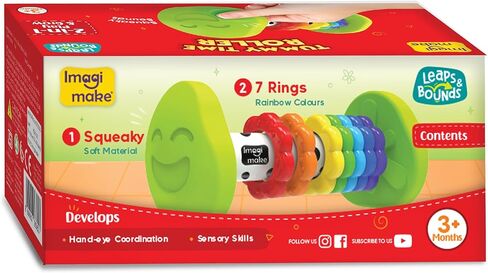 Imagimake Tummy Time Roller | Leaps & Bounds Baby Toys for 3+ Months | Early Learning Toy for Toddlers & Infants | 2-in-1 Play & Grow - Squeaky Sounds | Non-Toxic | Newborn Baby Gift for 3+ Months in Saudi Arabia