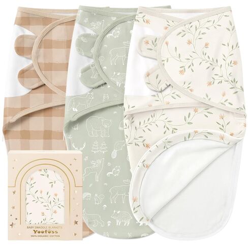 Yoofoss Baby Swaddles for Newborns 100% Organic Cotton, Adjustable Swaddle 0-3 Months 2 Zippers Newborn Swaddle Sack, Breathable Soft Durable in Kuwait