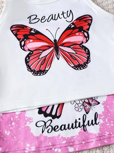 Girls' 4 Piece Summer Mix & Match Outfit – Butterfly Print Tops + Pleated Skirts Set for Toddlers (12M–5Y) in Saudi Arabia