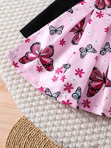 Girls' 4 Piece Summer Mix & Match Outfit – Butterfly Print Tops + Pleated Skirts Set for Toddlers (12M–5Y) in Saudi Arabia
