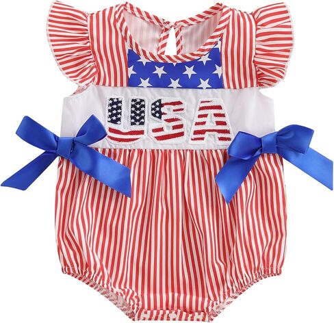 4th of July Baby Girl Outfits Sleeveless American Flag Ruffle Romper Bodysuit Cute Summer Clothe in Kuwait