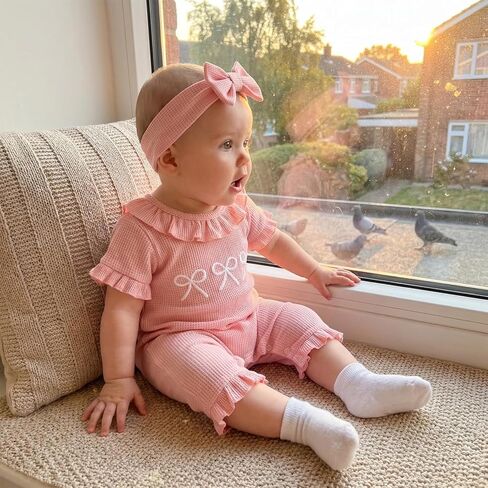 Bagilaanoe Newborn Baby Girl Short Sleeve Romper Jumpsuit 3 6 9 12 Months Little Sister Summer Outfit Waffle Clothes in Saudi Arabia