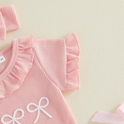 Bagilaanoe Newborn Baby Girl Short Sleeve Romper Jumpsuit 3 6 9 12 Months Little Sister Summer Outfit Waffle Clothes in Saudi Arabia
