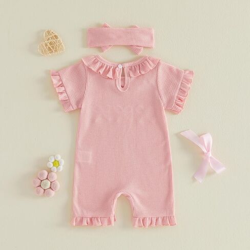 Bagilaanoe Newborn Baby Girl Short Sleeve Romper Jumpsuit 3 6 9 12 Months Little Sister Summer Outfit Waffle Clothes in Saudi Arabia