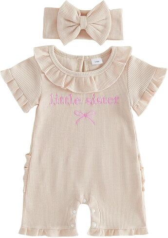Bagilaanoe Newborn Baby Girl Short Sleeve Romper Jumpsuit 3 6 9 12 Months Little Sister Summer Outfit Waffle Clothes in Saudi Arabia