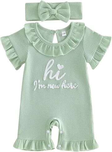 Bagilaanoe Newborn Baby Girl Short Sleeve Romper Jumpsuit 3 6 9 12 Months Little Sister Summer Outfit Waffle Clothes in Saudi Arabia