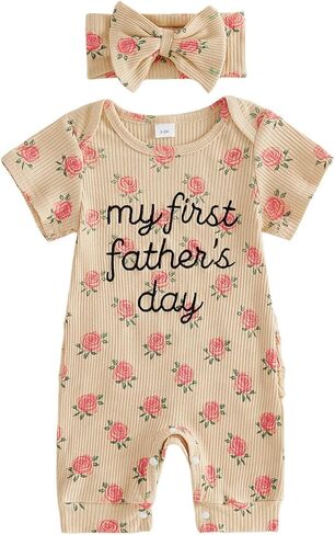 My First Fathers Day Baby Girl Outfit Floral Onesie Fathers Day Romper Jumpsuit Summer Newborn Girl Outfits Clothes in Kuwait