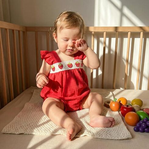 BULINGNA Newborn Infant Baby Girl Summer One Piece Outfit Fly Sleeve Strawberry Onesie Bubble Romper Sunsuit in Saudi Arabia