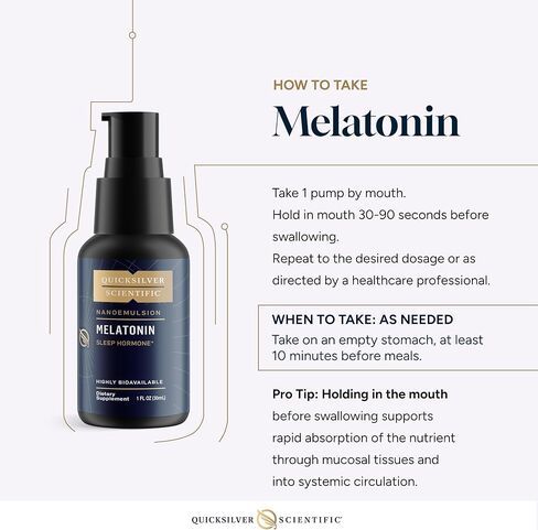 Quicksilver Liposomal Melatonin - وقت النوم، اضطراب الرحلات الجوية الطويلة ودعم المناعة سائل الميلاتونين للبالغين - امتصاص فعال ومتفوق 1 ملغ من الميلاتونين لتقليل النعاس الصباحي (30 مل) in Kuwait